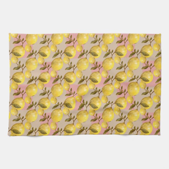 Lemon Grove Elegance - Vintage Fruit Pattern Tea Towel (Horizontal)