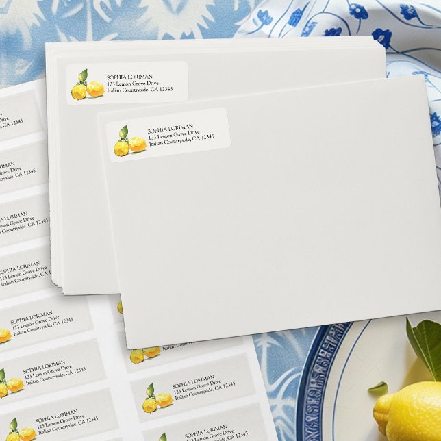 Lemon Grove Fruit Lemons on Cream Return Address Label (Return Address Labels from the Lemon Grove Wedding Collection by Darling & May)