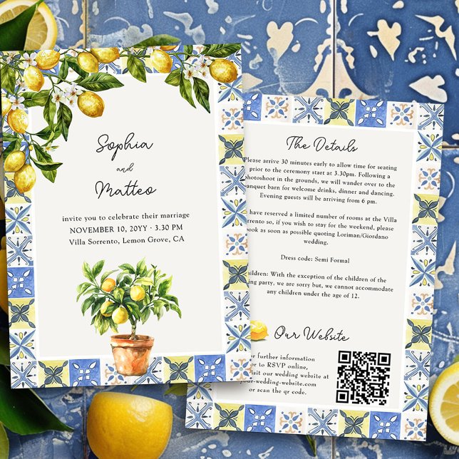 Lemon Grove Italian Wedding Details and Website Invitation (Wedding Invitation with Details from the Lemon Grove Wedding Collection by Darling & May)