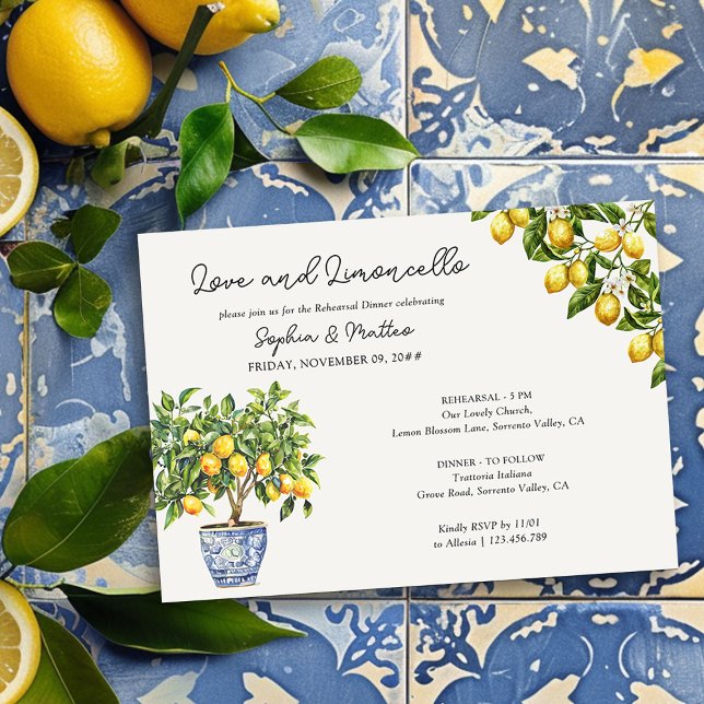 Lemon Grove Love and Limoncello Rehearsal Dinner Invitation (Wedding Rehearsal Dinner Invitation from the Lemon Grove Wedding Collection by Darling & May)