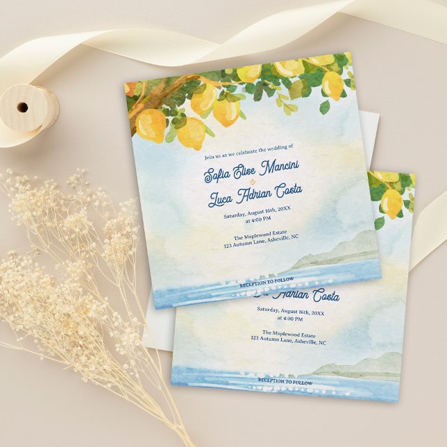 Lemon Grove Mediterranean Wedding Invitation  (Lemon Grove Mediterranean Wedding Invitation
Lemon Grove Watercolor Mediterranean Wedding Invitation)