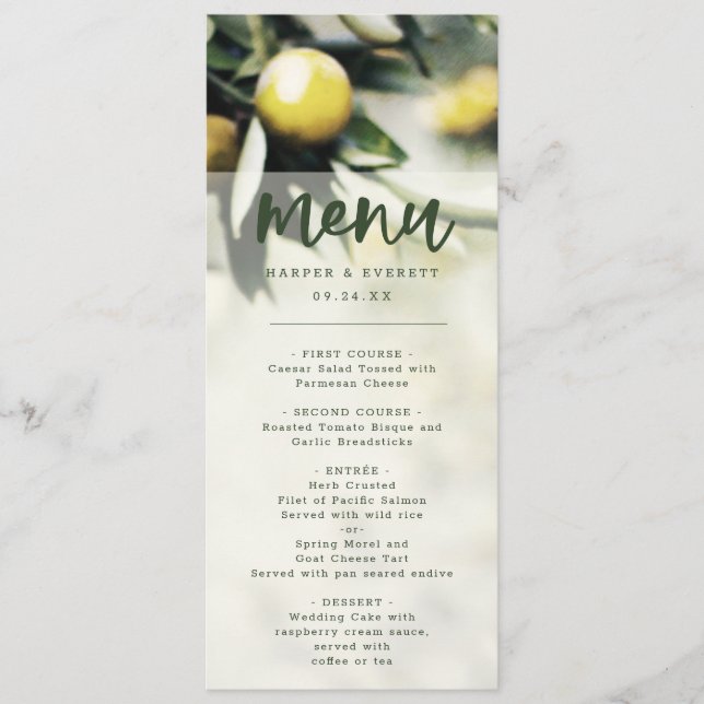 Lemon Grove | Modern Yellow & Green Summer Dinner Menu (Front)