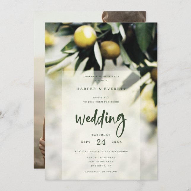 Lemon Grove | Modern Yellow & Green Summer Wedding Invitation (Front/Back)