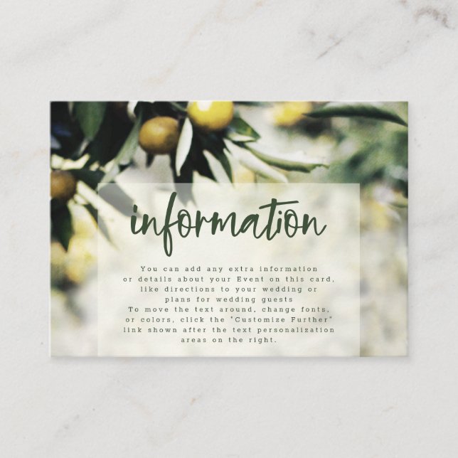 Lemon Grove | Modern Yellow Wedding Information Enclosure Card (Front)
