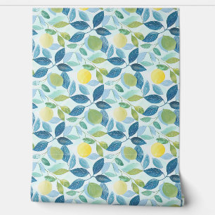 Lemon Grove Petite - Blue, Green, Yellow - Organic Wallpaper