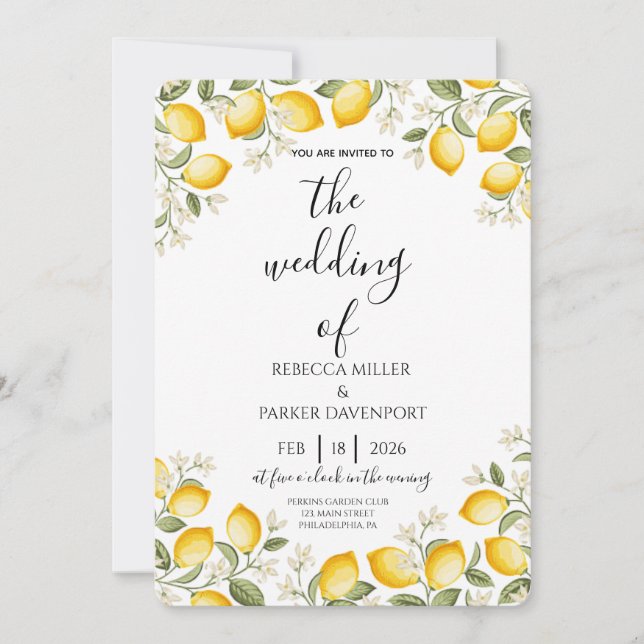 Lemon Grove Romance Wedding Invitation (Front)