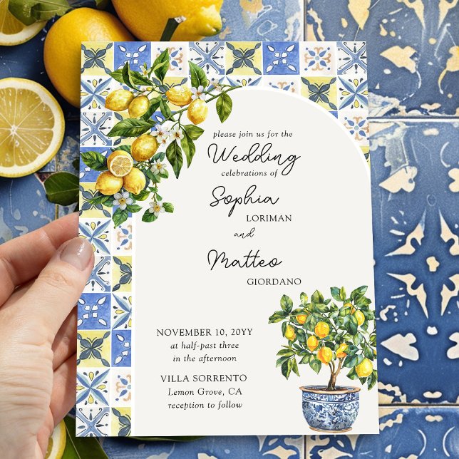 Lemon Grove Rustic Mediterranean Arch Wedding Invitation (Arch Wedding Invitation from the Lemon Grove Wedding Collection by Darling & May)