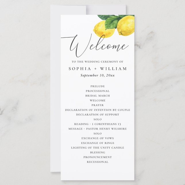 Lemon Grove Wedding Program | Citrus Ceremony (Front)
