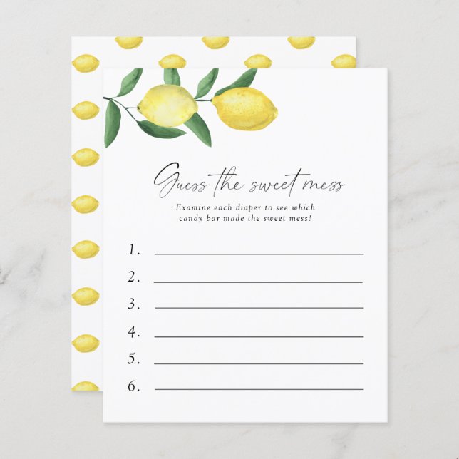 Lemon - Guess the Sweet Mess Baby Shower Game (Front/Back)