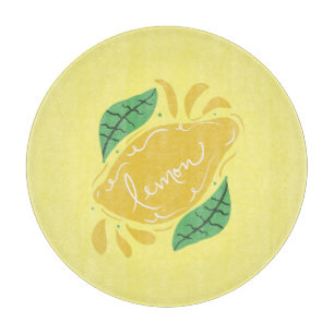Lemon Hand Drawn Lettering Citrus Yellow Green Cutting Board