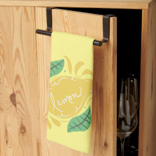 Lemon Hand Drawn Lettering Citrus Yellow Green Tea Towel