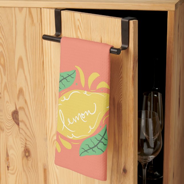 Lemon Hand Drawn Lettering Citrus Yellow Green Tea Towel (Thirds Fold)