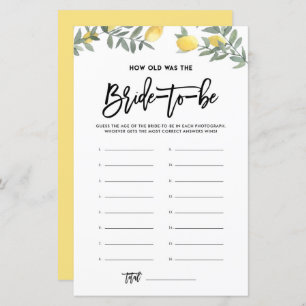 Lemon How Old Was the Bride Bridal Shower Game