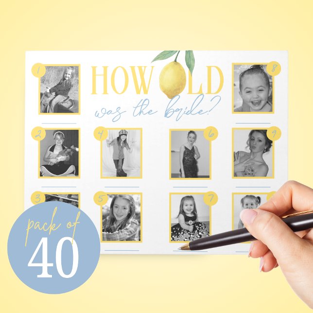 Lemon How Old Was The Bride Photo Game Pack of 40 Notepad (How Old Was the Bride Watercolor Lemon Main Squeeze Bridal Shower Game Pack Notepad of 40 Games)