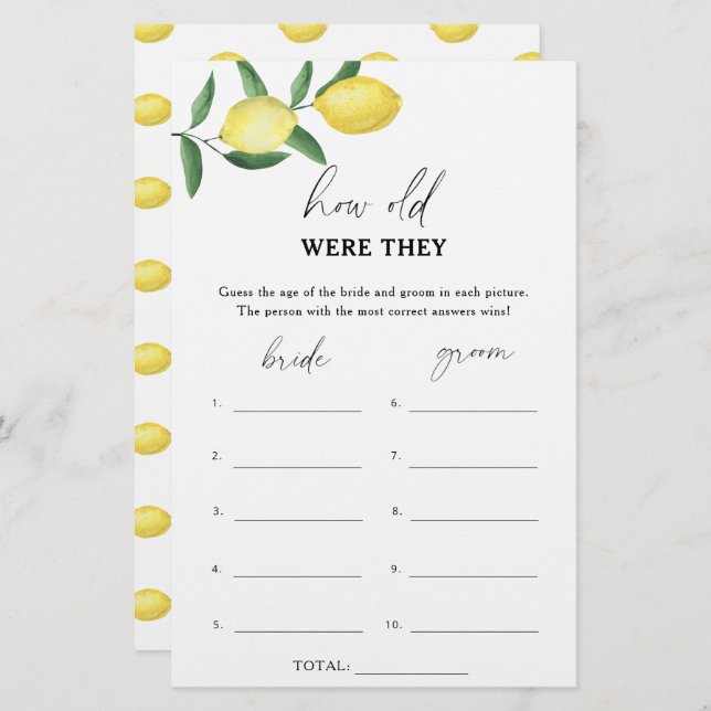 Lemon - How old were they bridal game (Front/Back)