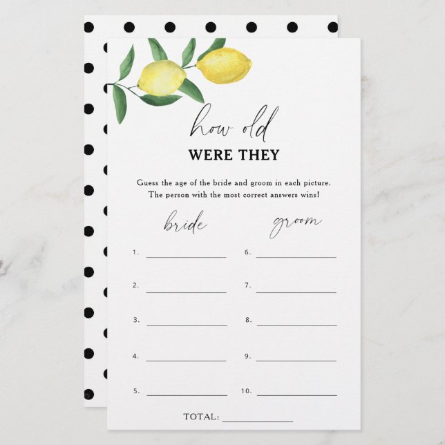 Lemon - How old were they bridal game (Front/Back)