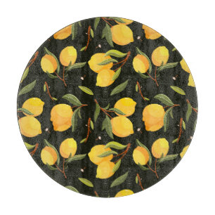 Lemon Illustration: Handpainted Seamless Pattern. Cutting Board