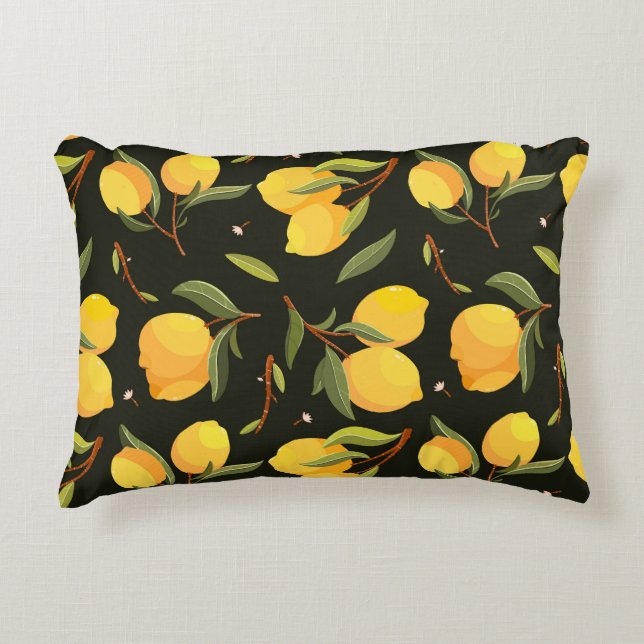 Lemon Illustration: Handpainted Seamless Pattern. Decorative Cushion (Front)