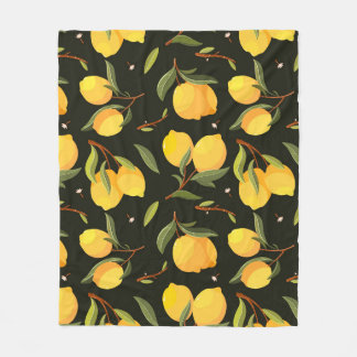 Lemon Illustration: Handpainted Seamless Pattern. Fleece Blanket