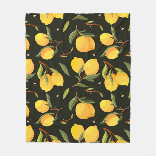Lemon Illustration: Handpainted Seamless Pattern. Fleece Blanket (Front)