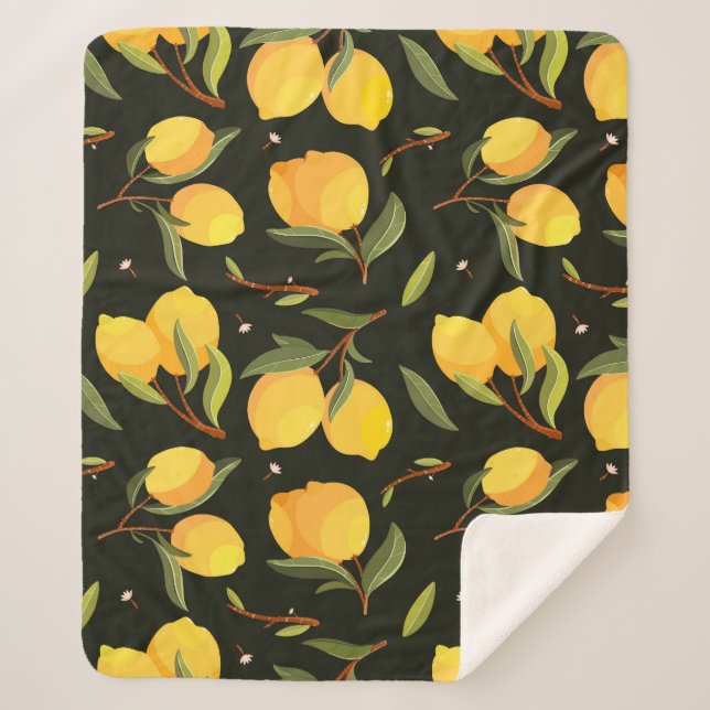 Lemon Illustration: Handpainted Seamless Pattern. Sherpa Blanket (Front)