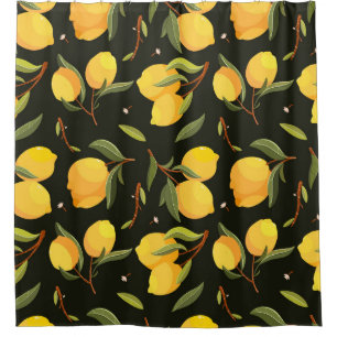 Lemon Illustration: Handpainted Seamless Pattern. Shower Curtain