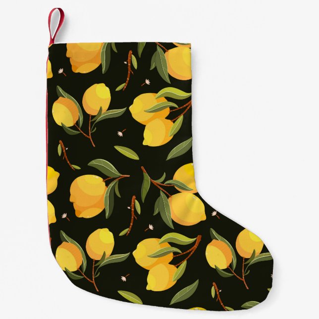 Lemon Illustration: Handpainted Seamless Pattern. Small Christmas Stocking (Front)