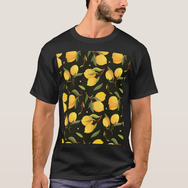 Lemon Illustration: Handpainted Seamless Pattern. T-Shirt (Front)