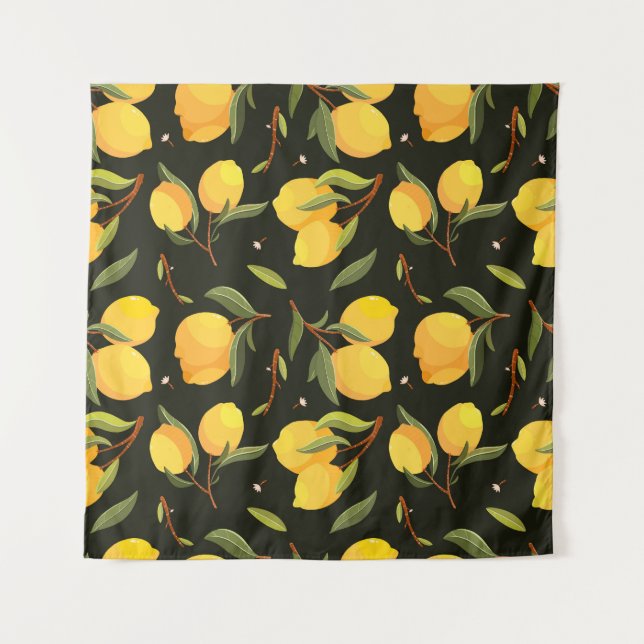 Lemon Illustration: Handpainted Seamless Pattern. Tapestry (Front)