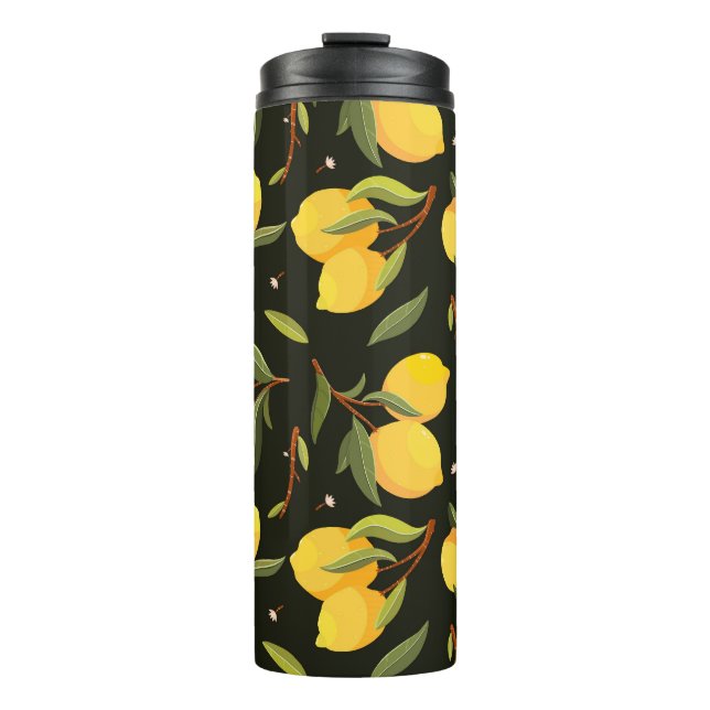 Lemon Illustration: Handpainted Seamless Pattern. Thermal Tumbler (Front)