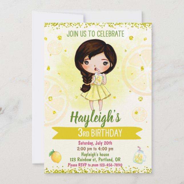 Lemon invitation Fruit birthday invitation Citrus (Front)