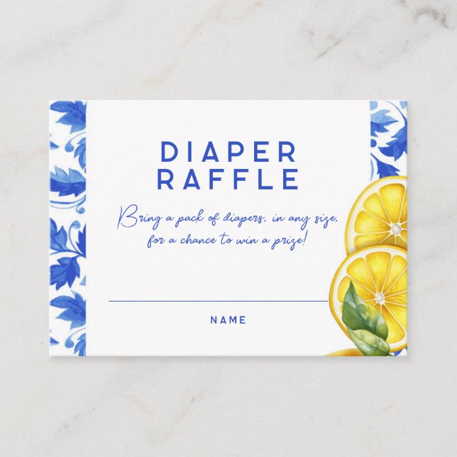 Lemon Italian Amalfi Baby Shower Diaper Raffle Business Card (Front)