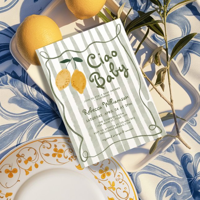 Lemon Italian Amalfi Gender Neutral Baby Shower In Invitation (Lemon Gender Neutral Baby Shower Invite)