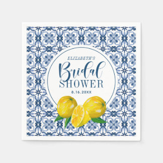 Lemon Italian Blue Tile Wedding Bridal Shower Napkin