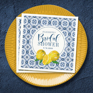 Lemon Italian Blue Tile Wedding Bridal Shower Napkin
