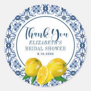 Lemon Italian Blue Tile Wedding Thank You Sticker