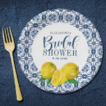 Lemon Italian Blue Tile Wedding Thank You Sticker Paper Plate<br><div class="desc">A pretty lemon bridal shower paper plate decorated with lemons and Italian blue tile. Perfect for your Italian blue tile lemon bridal shower. Designed for you by Blackberry Boulevard.</div>