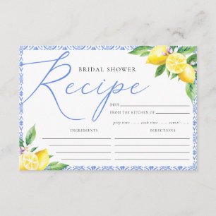 Lemon Italian Positano Blue Bridal Shower Recipe Enclosure Card
