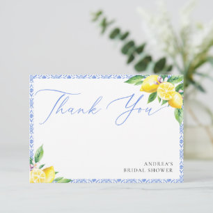 Lemon Italian Positano Blue Bridal Shower Thank You Card