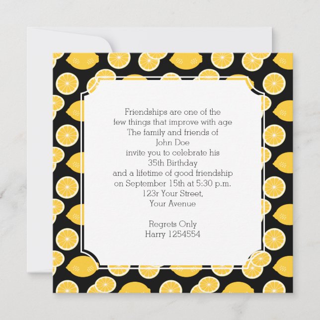 Lemon Kawaii Citrus Birthday Party Invitation (Front)