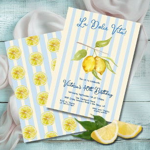 Lemon La Dolce Vita Birthday Striped Invitation