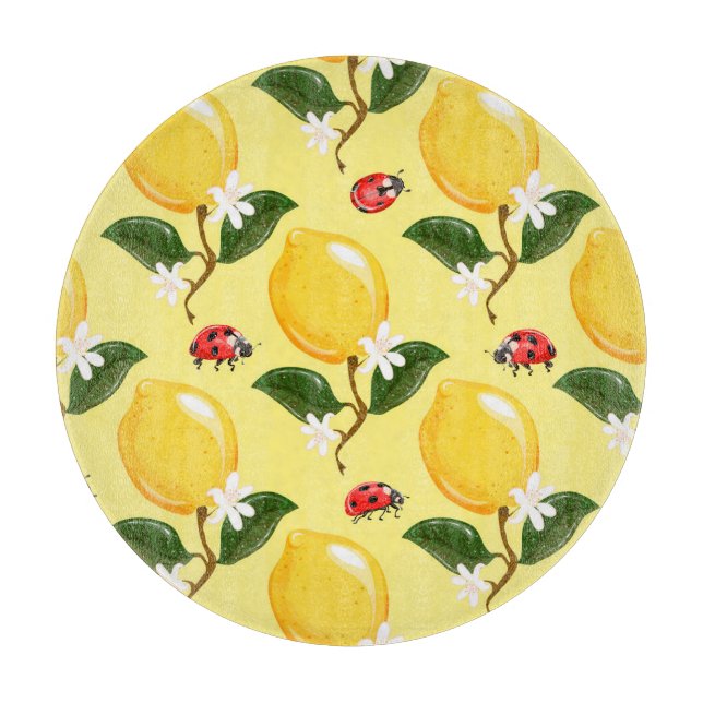 Lemon Ladybug: Tropical Yellow Pattern. Cutting Board (Front)