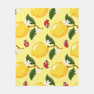 Lemon Ladybug: Tropical Yellow Pattern. Fleece Blanket