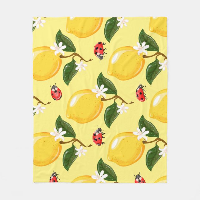 Lemon Ladybug: Tropical Yellow Pattern. Fleece Blanket (Front)
