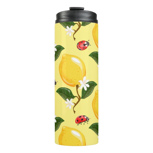 Lemon Ladybug: Tropical Yellow Pattern. Thermal Tumbler (Front)