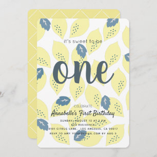 Lemon & Leaf Pattern 1st Birthday Party Invitation