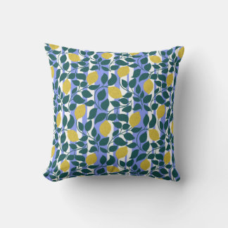 Lemon & Leaf Stripe Blue Botanical Summer Cushion
