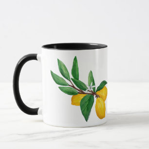 Lemon Leaf Watercolor Black Design   Fresh Citrus  Mug