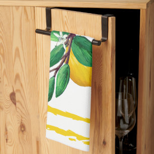 Lemon Leaf Watercolor Lattice   Citrus Yellow Tea Towel