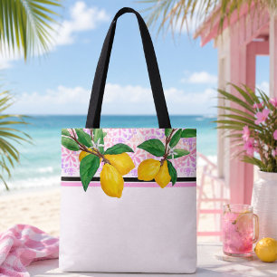 Lemon Leaf Watercolor Tote Pink Amalfi Citrus Bag
